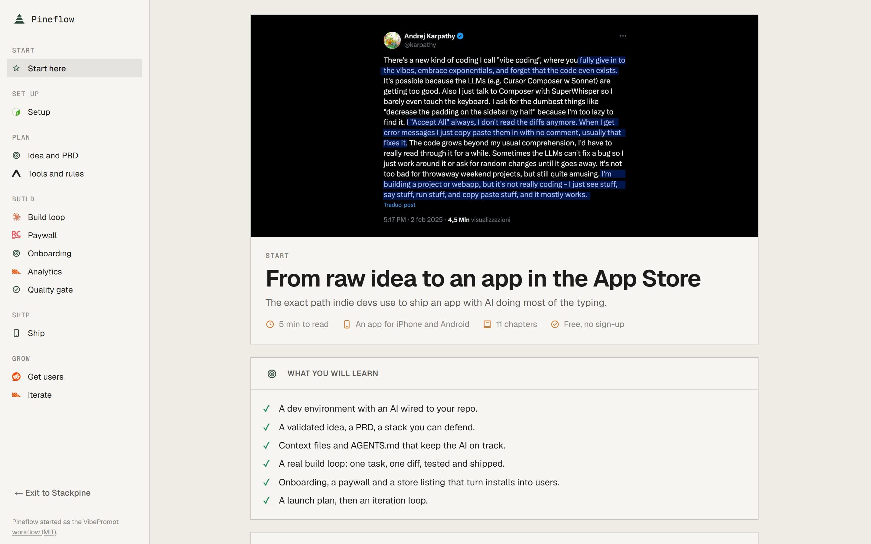 Pineflow's start page